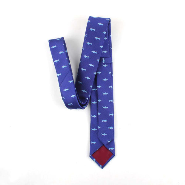 Embroidered Shark Tie in Blue 