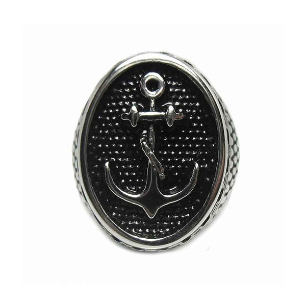 Silver Anchor Signet Ring front view 