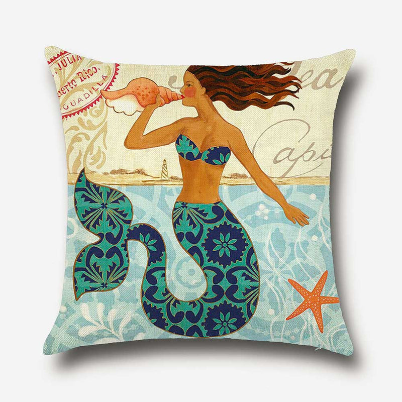 Mermaid blowing shell Cushion Cover 