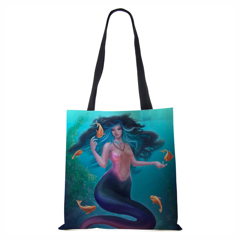 Mermaid and clown fish tote bag
