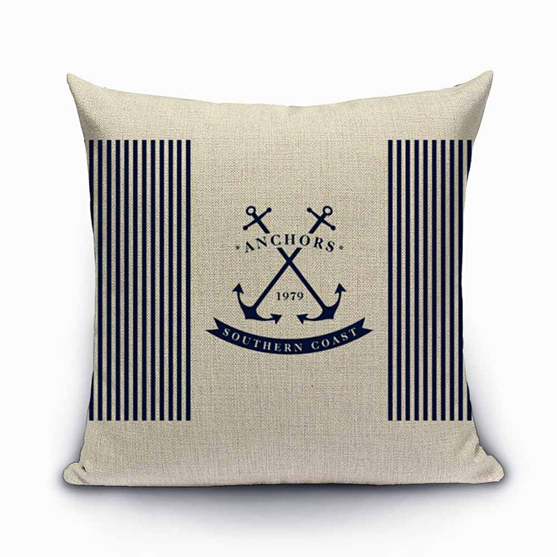 LFEEY Nautical Throw Pillow Covers Set Of 4 - 18x18" Blue White Compass Anchor Ocean Theme