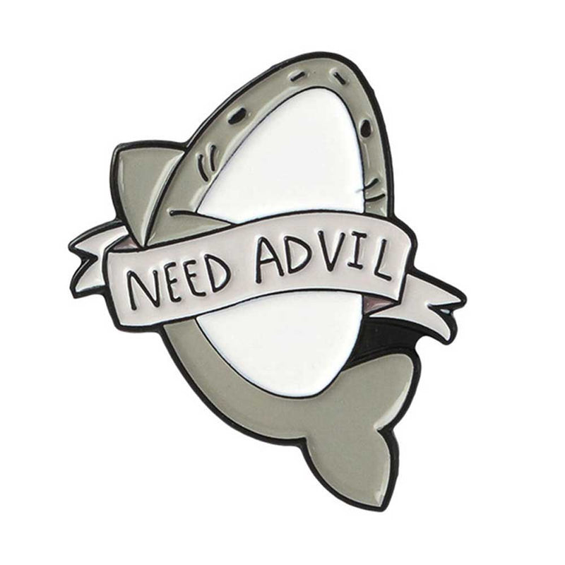 ‘Need Advil’ Grey Shark Brooch 