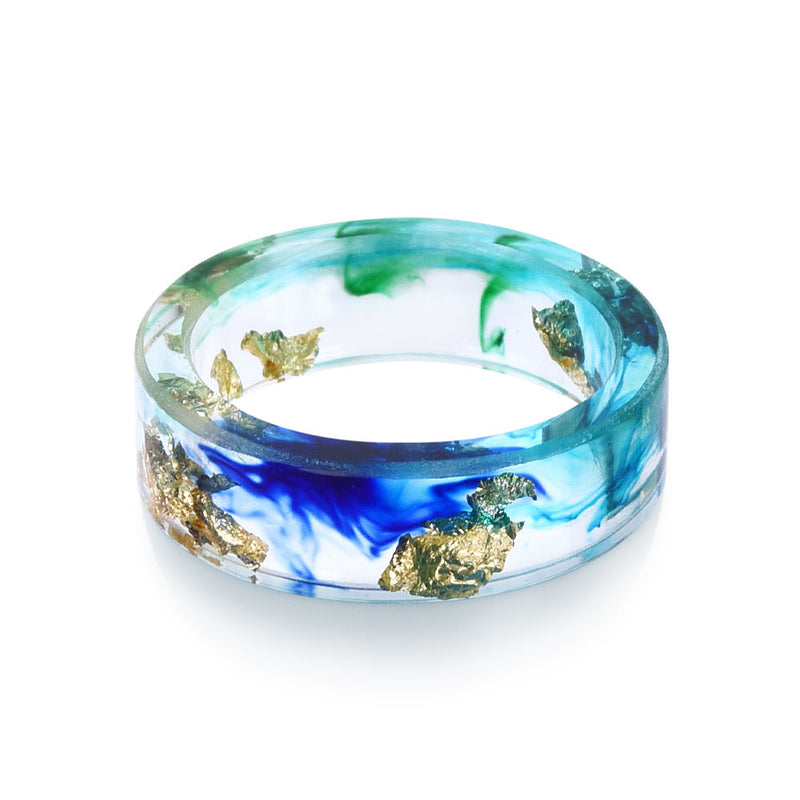 Blue and Gold Flake Resin Ring, Size 5-9