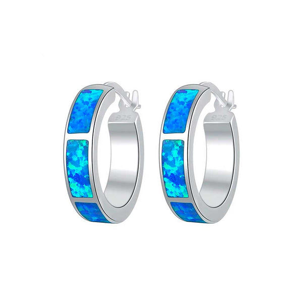 Blue Opal Hoop Earrings 