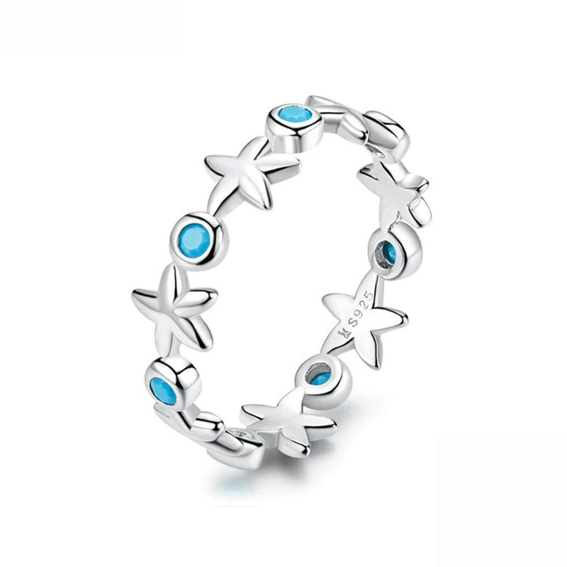 Aqua Blue Starfish Ring on white background