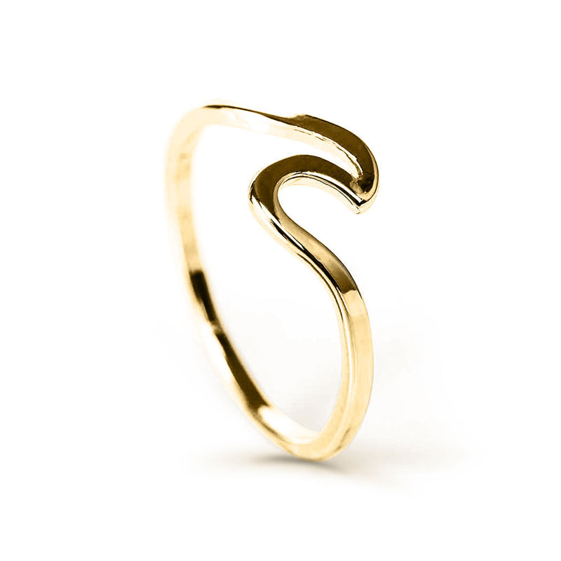 side view of ocean wave ring in gold