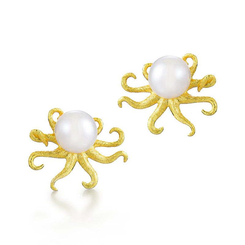 Pearl Octopus Stud Earrings