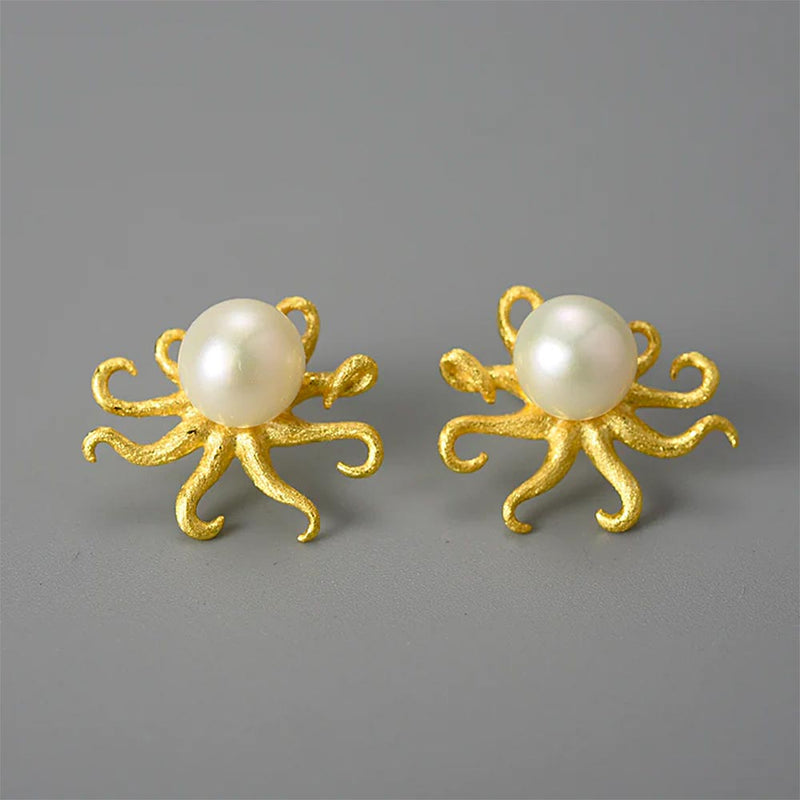 Sandblasted gold Octopus Studs