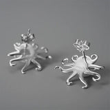 Butterfly pin and back side detail of Silver Octopus Stud Earrings 