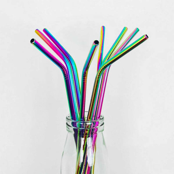Rainbow Metal Straws in glass bottle