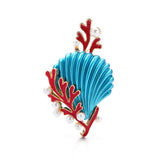 Blue Shell & Red Coral Brooch