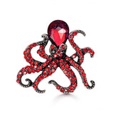 Red Rhinestone Octopus Brooch
