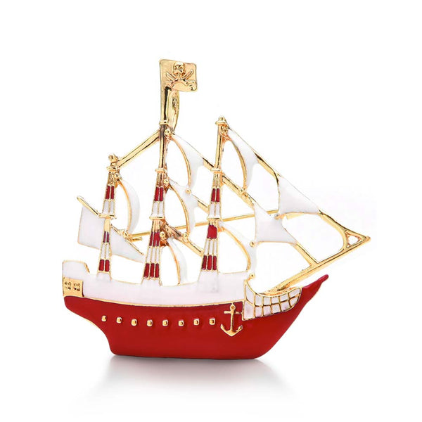 Red Sailboat Brooch Pin
