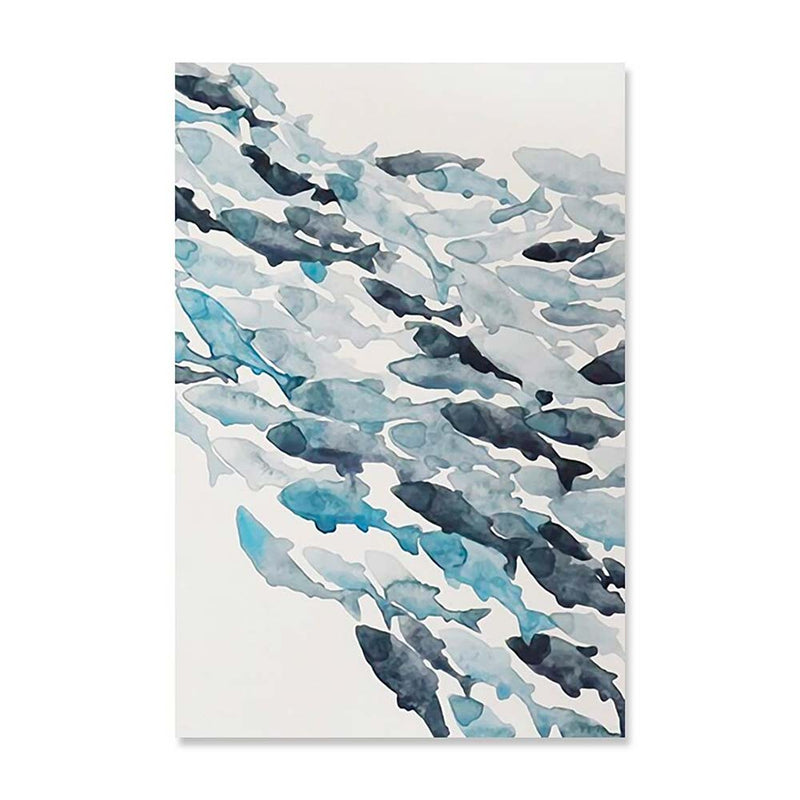 Blue Fish School Print - Canvas Three