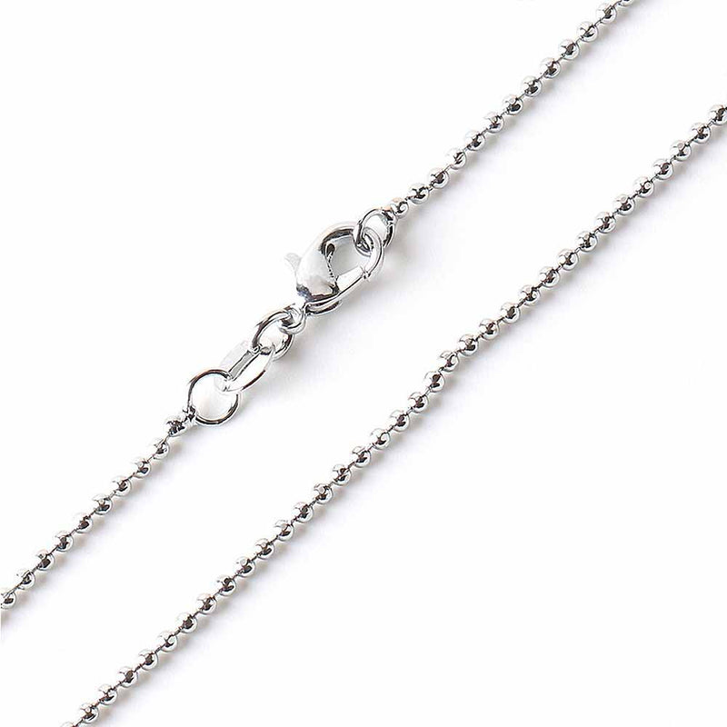 Silver ball chain and clasp fastening detail
