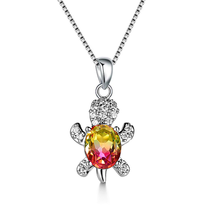 Pink & Yellow Crystal Turtle Necklace