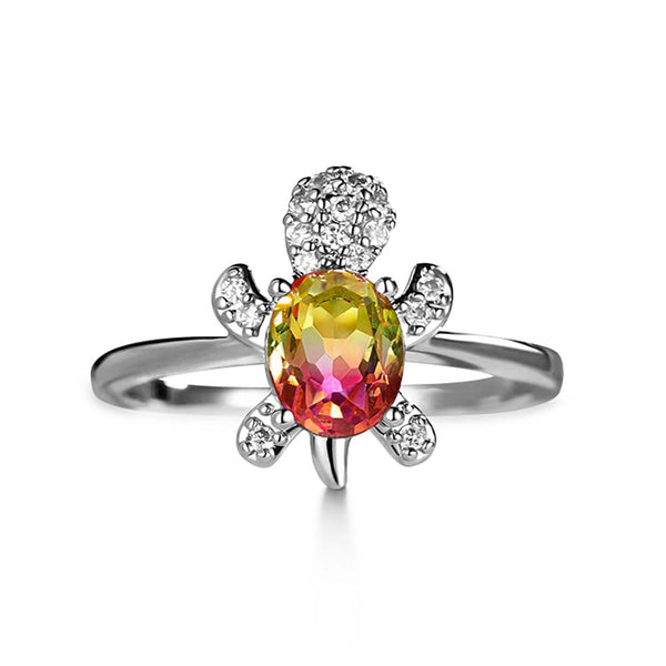 Pink & Yellow Crystal Turtle Ring