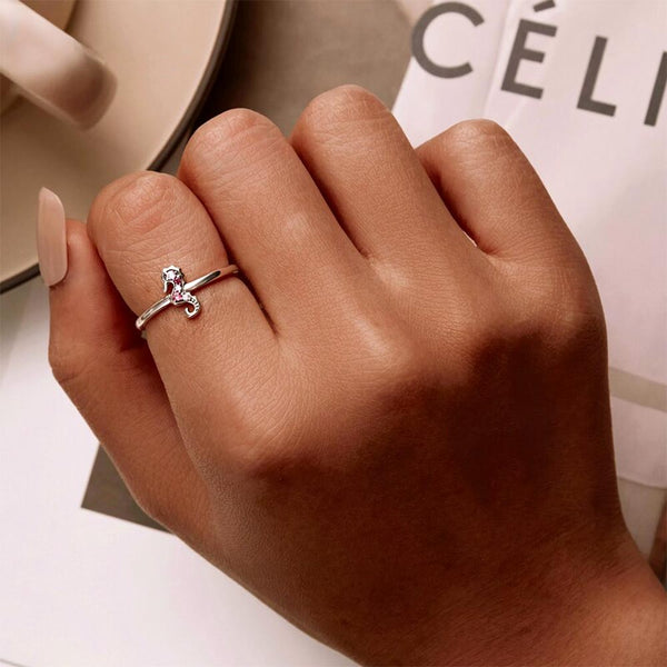 Woman wearing a crystal Seahorse Ring