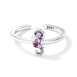 detail lof crystal silver Seahorse Ring on white background