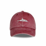 Front view of washed-out Red Shark Baseball Cap