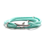 Silver White Shark Bracelet with Mint Green Rope