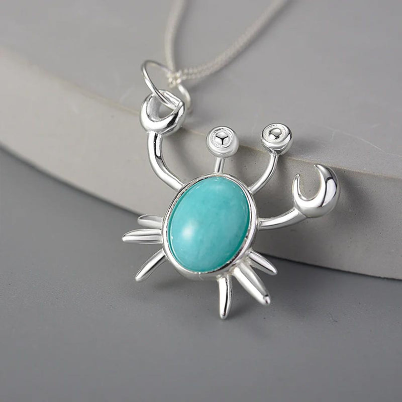 Detail of Amazonite and Silver Crab Pendant