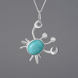Amazonite and Silver Crab Pendant Necklace