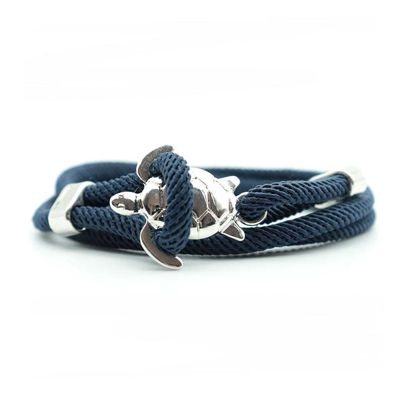 Navy & Silver Sea Turtle Rope Bracelet