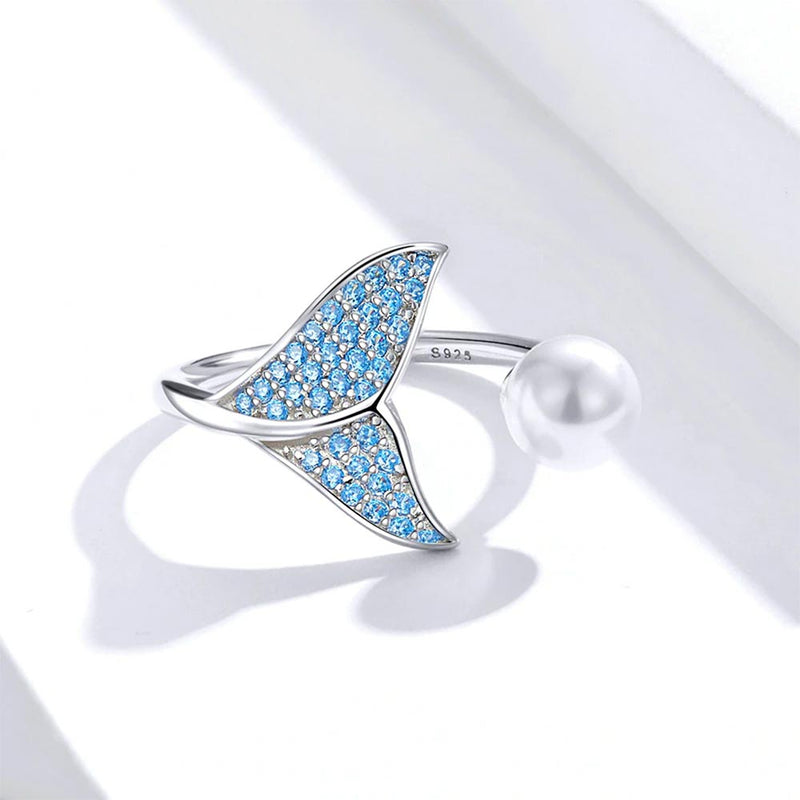 Silver crystal Mermaid Ring side view
