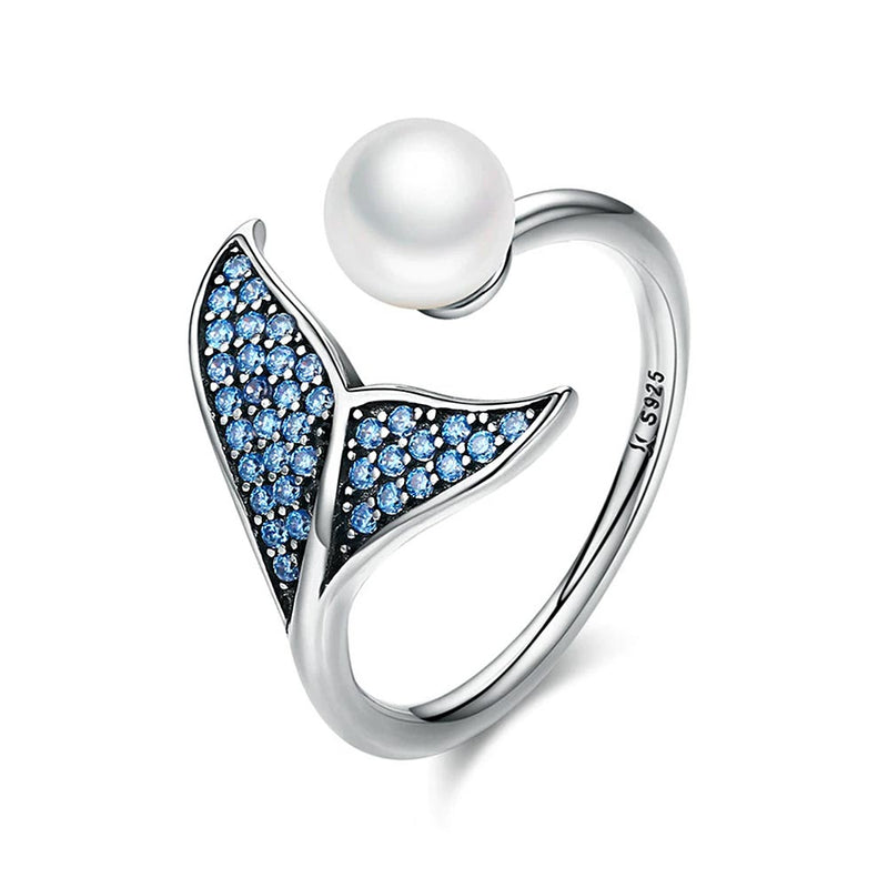 Sterling Silver Pavé & Pearl Mermaid Ring