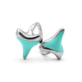  Silver Shark Tooth Ring with aqua blue enamel