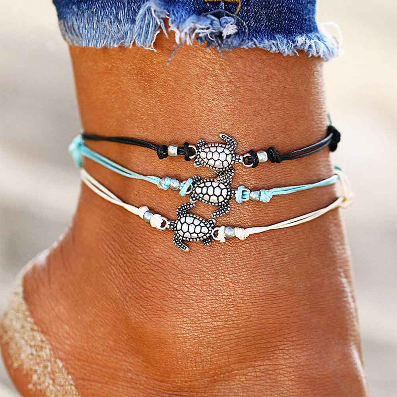 Stack of three Turtle Anklets 