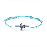 Silver Turtle Anklet on Blue Cord 