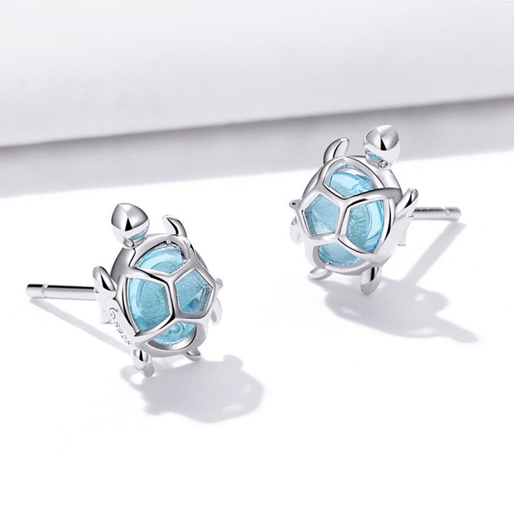 Silver Sea Turtle Earrings with Glass Citrus Reef