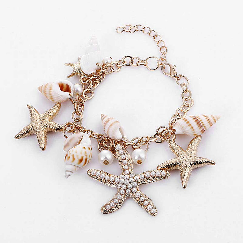 Pretty Starfish Bracelet with pearls and shell charms 