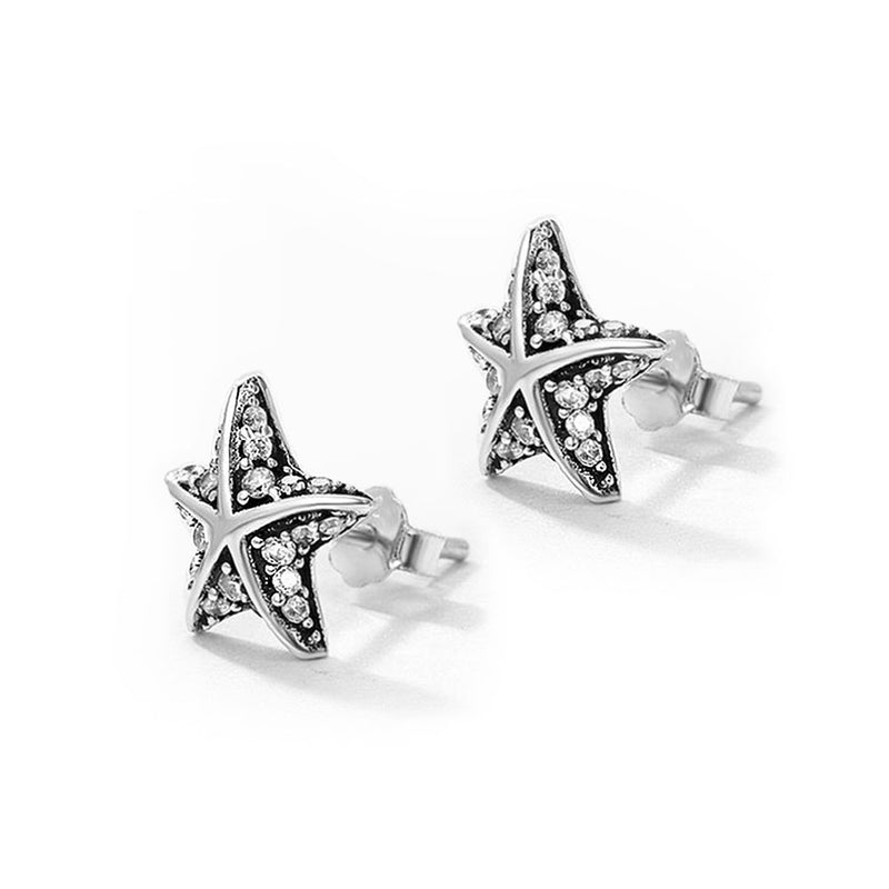 Starfish Earring in Silver and Cubic Zirconia 