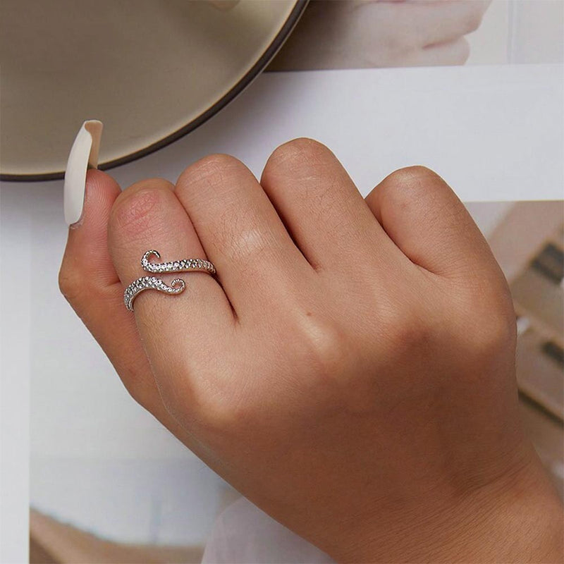 Woman wearing Silver Tentacle Ring