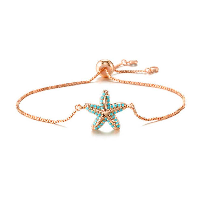 Turquoise Starfish Bracelet in Rose Gold 
