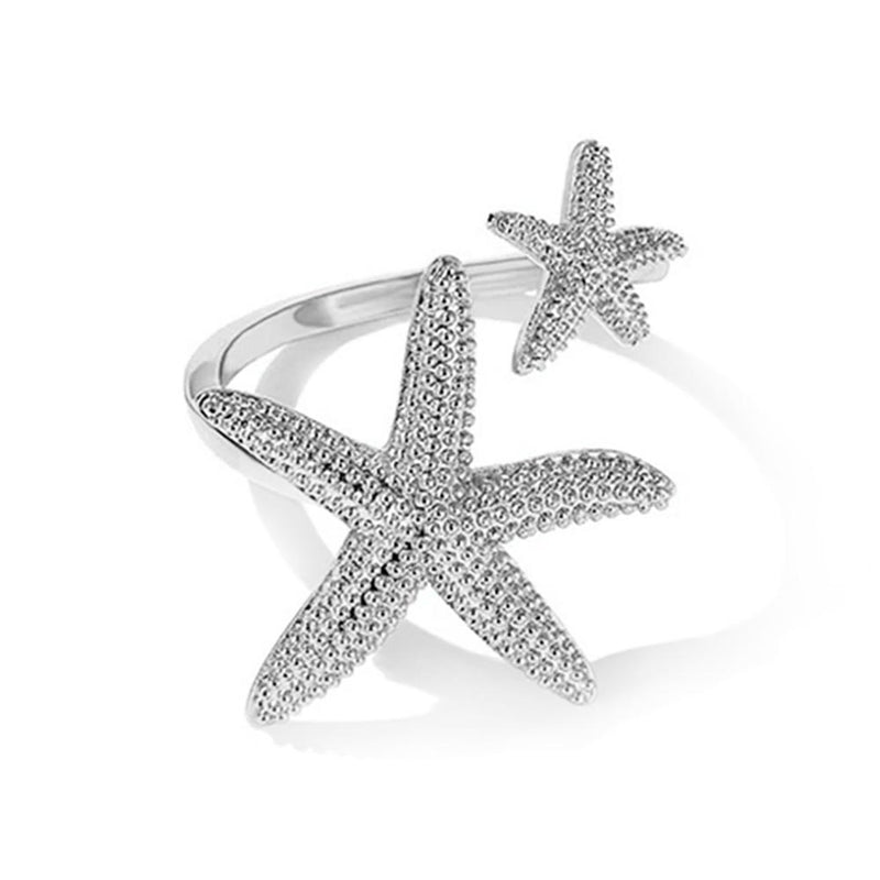 Resizable Silver Starfish Ring on white background