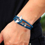 Man's wrist with Blue & Silver Whale Tail Bracelet